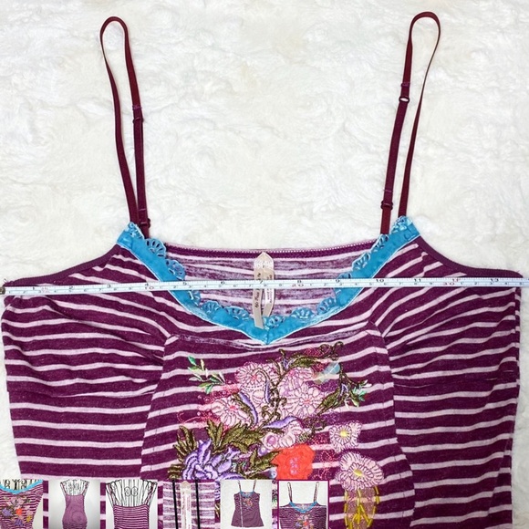 Free People Floral Striped Embroidered Tank Top Purple Pink Size Small NWOT - Picture 8 of 8